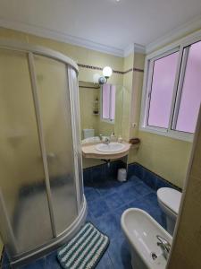 a bathroom with a sink and a shower at Somarcrisa in Las Palmas de Gran Canaria