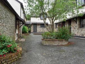 a courtyard of a building with a tree and some plants at Ivory Cottage in Woolacombe