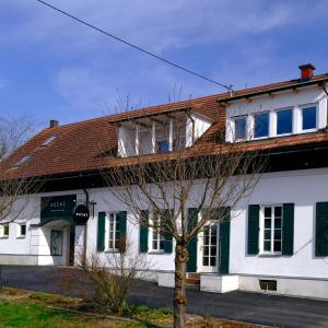 Wotel في Söchau: بيت ابيض شبابيكه خضراء وشجر