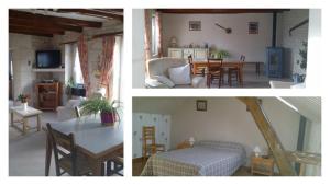 three pictures of a living room and a dining room at Clé des champs in Antran