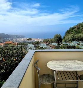 stół i krzesło na balkonie z widokiem w obiekcie Nanninella hh w Sorrento