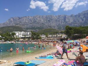 a group of people on a beach in the water at Apartments Zeljko in Makarska