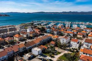 an aerial view of a city with a marina at Luxury House near the Uskok Beach in Zadar