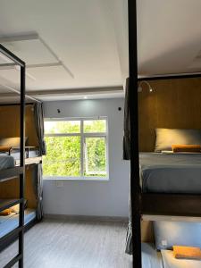 เตียงสองชั้นในห้องที่ Min's Ha Giang Hostel