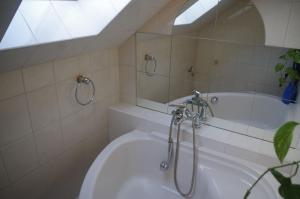 Ferienwohnung Friedrichswalde في Bahretal: حمام مع دش وحوض استحمام