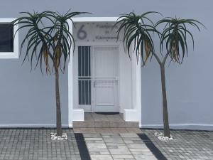 two palm trees in front of a building at Footprints in Kleinmond in Kleinmond