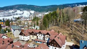 an aerial view of a town with houses and trees at Apartmán Michaela - Horní náměstí - Wifi in Rokytnice nad Jizerou