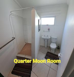 La salle de bains est pourvue de toilettes blanches et d'un lavabo. dans l'établissement Purple House B&B Smithfield, à Smithfield