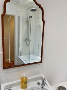 a bathroom with a mirror and a sink at St. John’s hill - with parking in Shrewsbury