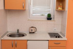 Kuchyň nebo kuchyňský kout v ubytování Studio apartment in Tucepi with air conditioning, WiFi, washing machine 202-1