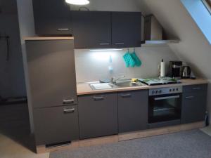 ローバウにあるFerienwohnung und Apartment Löbau, Stadt- und messenahのシンクとコンロのあるキッチン +10枚の写真