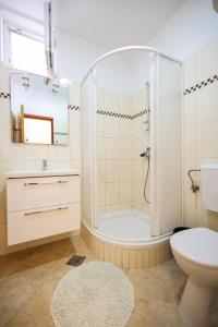 a bathroom with a shower and a toilet and a sink at Apartments Marina in Petrcane