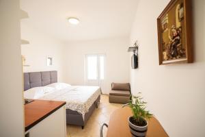 a bedroom with a bed and a desk and a table at Apartments Marina in Petrcane