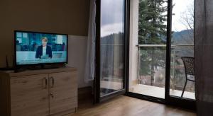 Televízia a/alebo spoločenská miestnosť v ubytovaní Apartament Wiślany Sen