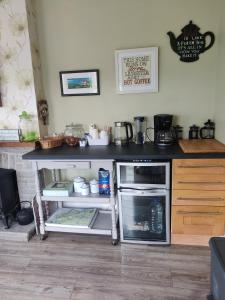 a kitchen with a counter with a stove top oven at Lanelodge -Room Only- in Doolin