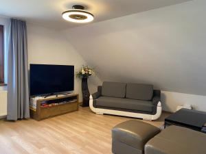 Televízia a/alebo spoločenská miestnosť v ubytovaní Apartman RYSY D4