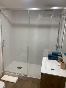 bagno con doccia e lavandino bianco di Apartamento Central E a Algeciras