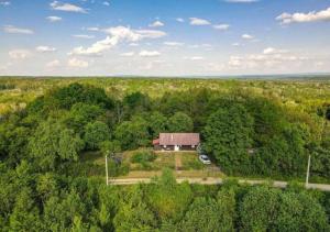 an aerial view of a house in the middle of a forest at Dada House Nature Holiday in Gornja Čemernica