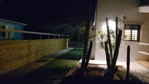 a house at night with a fence and a plant at Kalma experiencias turísticas in Cádiz