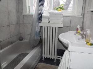 La salle de bains est pourvue d'un lavabo et d'une baignoire. dans l'établissement Downtown Bed and Breakfast, à Ottawa