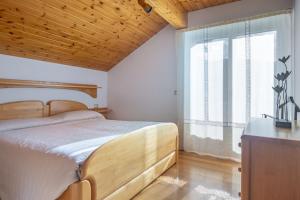 a bedroom with a bed and a large window at DolomiApartments - Casa Lagorai in Predazzo