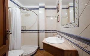 a bathroom with a sink and a toilet and a shower at Casa de S. Thiago de Obidos in Óbidos