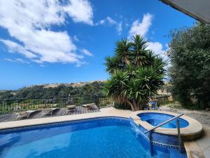 una piscina con vista su una palma di Pool and Fun in Gozo, Great place to relax and enjoy nature a Għajn il-Kbira