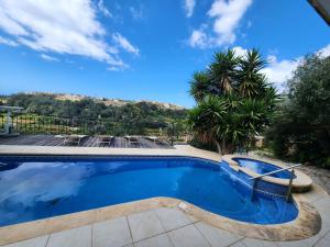 una piscina in un cortile con una palma di Pool and Fun in Gozo, Great place to relax and enjoy nature a Għajn il-Kbira