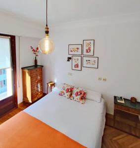 a bedroom with a white bed with pillows on it at Spacious Confortable near Beach Pintxos Area in San Sebastián