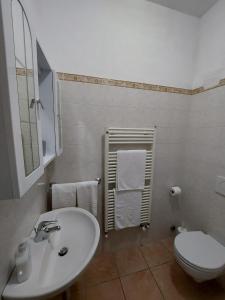 a bathroom with a white sink and a toilet at Grazioso Monolocale Bellagio in Bellagio