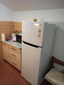 einen weißen Kühlschrank in einer Küche neben einer Theke in der Unterkunft Apartmani Villa Radovic in Risan