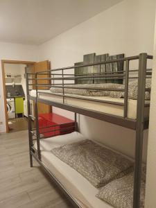 ein paar Etagenbetten in einem Zimmer in der Unterkunft Wohnung in der zentrale Lage bis zu 5 Personen in Leipzig