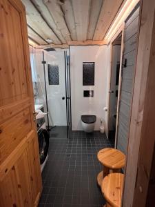 een badkamer met een douche en een toilet. bij Lomaruka in Ruka