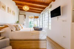 ein Schlafzimmer mit einem Bett und einem TV an der Wand in der Unterkunft Villa la Orilla in Benajarafe
