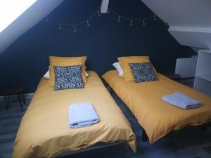 two beds sitting next to each other in a room at La casa pétillante ! in Ay