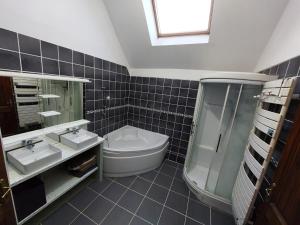 ein Bad mit einem WC, einem Waschbecken und einer Dusche in der Unterkunft La Ferme Neuve in Fillé
