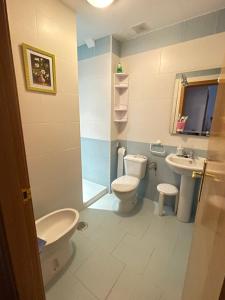 ein Bad mit einem WC und einem Waschbecken in der Unterkunft Apartamentos Ruidera in Ruidera