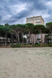 Un edificio con un mucchio di alberi davanti di Appartement T2 les pieds dans l'eau à Argeles-Sur-Mer ad Argelès-sur-Mer
