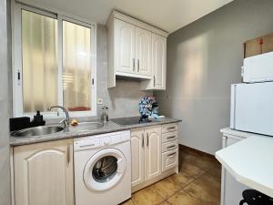 una cucina con lavello e lavatrice di Encantador Piso Zamora Temporal a Madrid