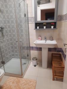 y baño con ducha y lavamanos. en A casa do Val en Lugo