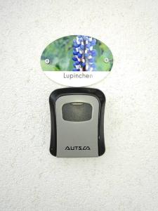 a lightswitch on a wall with a blue flower on it at Das Lupinchen in Neuss