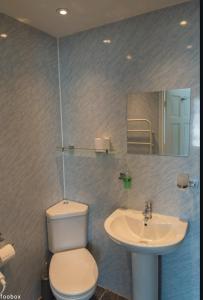 uma casa de banho com um WC e um lavatório em Weymouth Bay Hotel em Weymouth