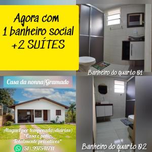 un collage de fotos de un baño y una casa en Casa da NONNA en Gramado