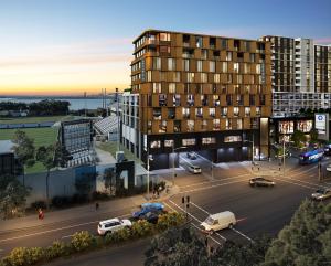 una representación arquitectónica de un edificio con una calle en Quest Woolooware Bay en Cronulla