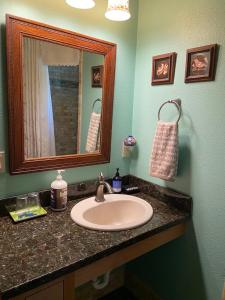 un bagno con lavandino e specchio di Sierra Trails Inn a Mariposa