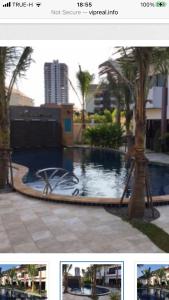 un collage de deux photos d'une piscine dans l'établissement VIP Chain Resort, à Rayong