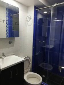 a bathroom with a shower and a toilet and a sink at Funza Apartamento Normandia del Parque II in Funza