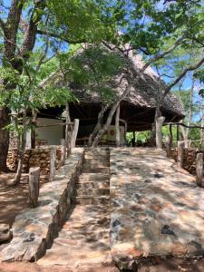 a resort with stairs leading to a building with trees at Lemara Eco Camp in Kisaki
