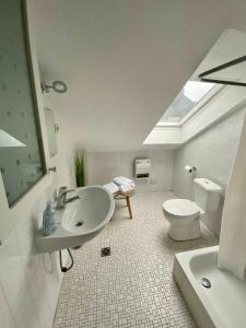 a bathroom with a sink and a toilet at Marienhaus Apartment - Zentral, Parken, Netflix, Kontaktloses Einchecken in Wuppertal