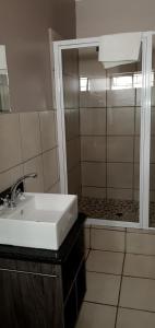 a bathroom with a sink and a shower at Barons Galley & Lodge in Hartswater